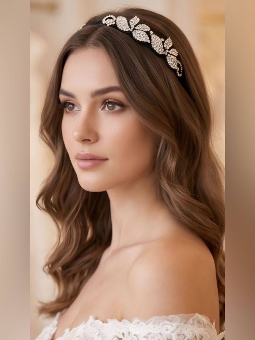 Clear & AB Crystals Floral Black Headband - Women's Elegant Hair Accessory